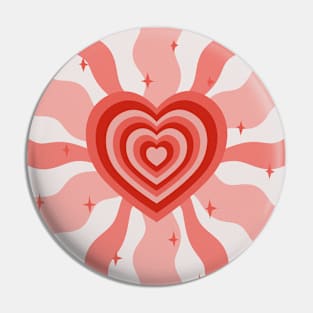 Retro Heart Waves - Red Orange Pin