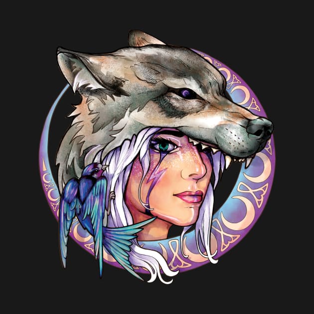 Wolf & Swallow - Art Nouveau Medallion [OPALINE] by Lix