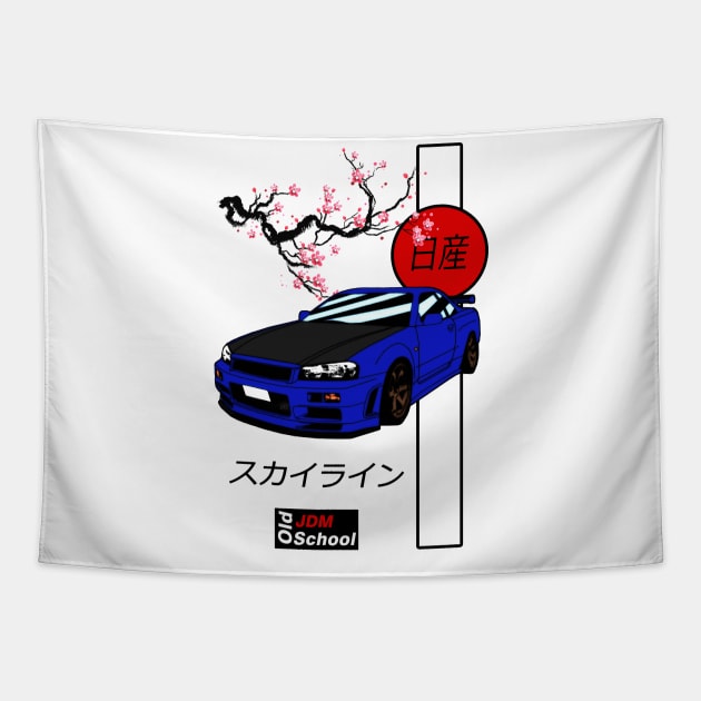 JDM R34 Blue Red Sun Edition Tapestry by OSJ Store