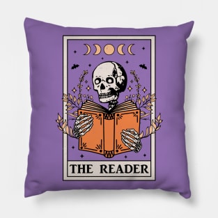 The Reader Tarot Card Skeleton Reading Book Bookish Pillow