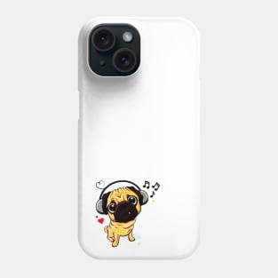 Sweet Pug Dog With Music Headphones Phone Case