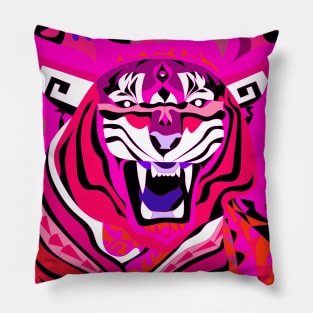 white tiger art in zentangle totonac ecopop Pillow