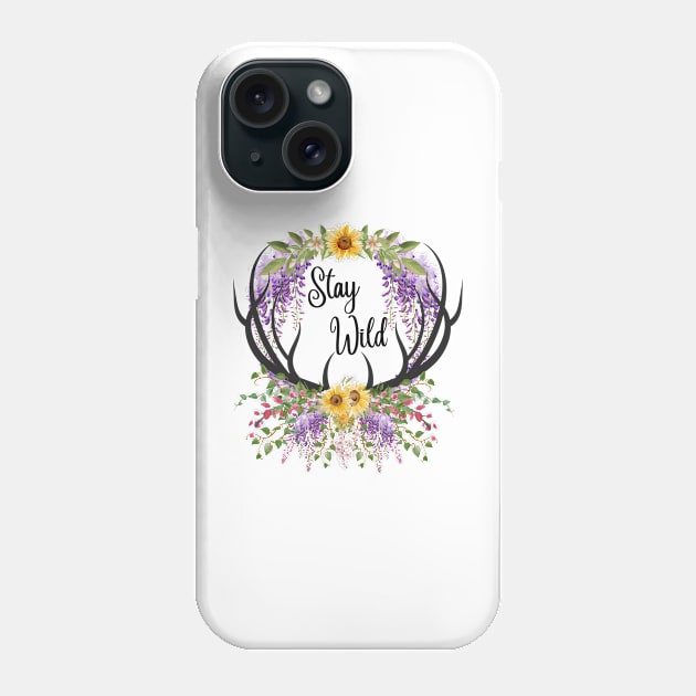 Stay Wild Whimsy Antlers Phone Case by NixieNoo