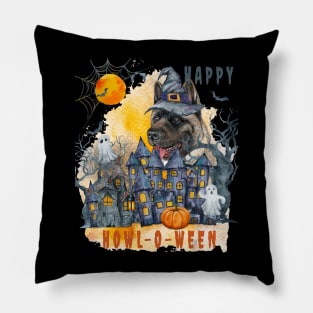 American Akita Happy Howl-o-ween Ghost Houses Funny Watercolor Pillow