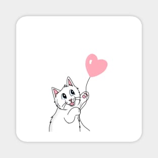 Sweet white cat with heart balloon Magnet