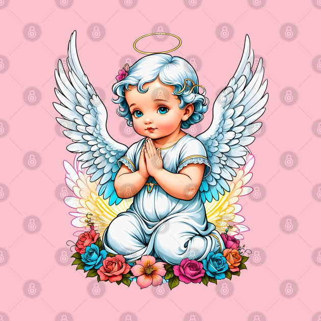 Praying Baby Girl Angel Cherub comic retro vintage by Neon City Bazaar