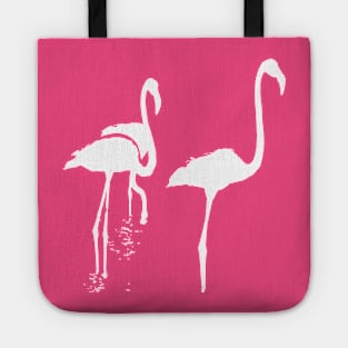 Minimalistic Three Flamingos Silhouette In White Tote