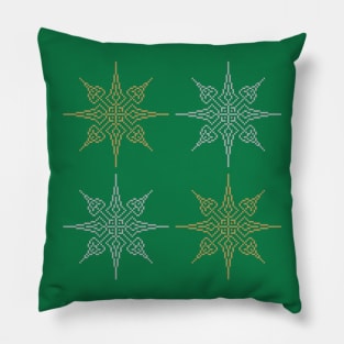 Pixel Snowflake Pattern Style 1 in Silver and Gold Pillow