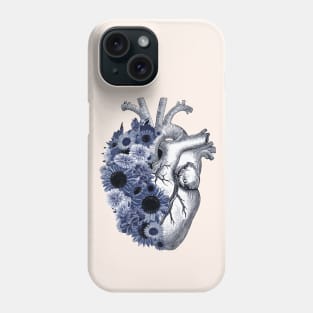 Human Heart with blue flowers, watercolor blue daisies and sunflowers, Heart, anatomical Human heart Phone Case