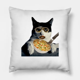 Cat eating ramen Pillow