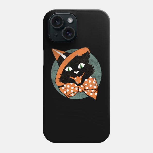 Vintage Halloween Cat -  Spooky Black Cat Phone Case by valentinahramov
