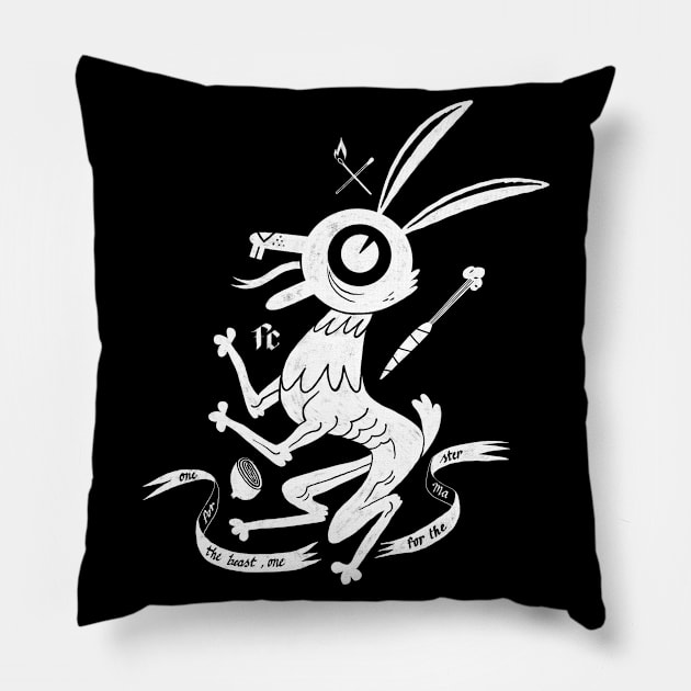 Garden Hare white print Pillow by Freaking Creatures