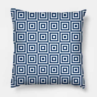 Navy Blue White Geometric Squares Pattern Pillow