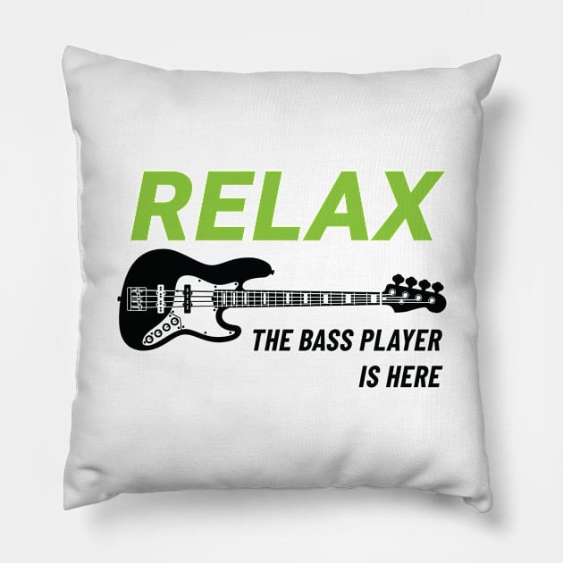 Relax The Bass Player Is Here J-Style Bass Guitar Light Theme Pillow by nightsworthy