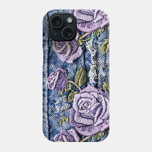 Vintage retro distressed denim and roses design Phone Case