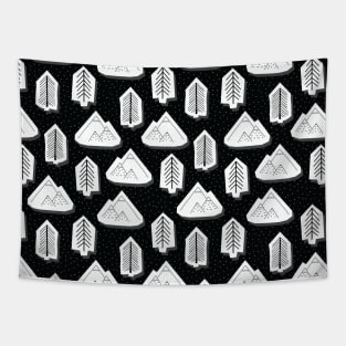 White And Black Trees And Mountains Tapestry