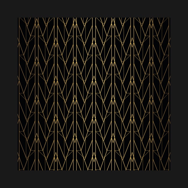 Black and Gold Vintage Art Deco Triangle Lines Geometric Pattern by podartist