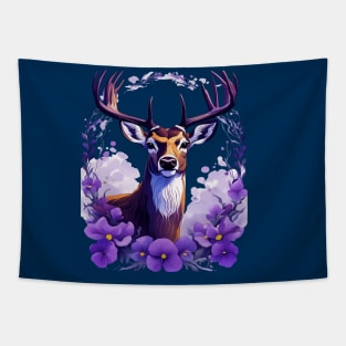 Illinois Deer and Violet Violas Cut Out Tapestry