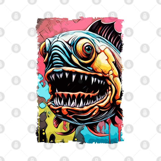 Scary Piranha Amazon River Monster fish Abstract Fantasy Art by Naumovski