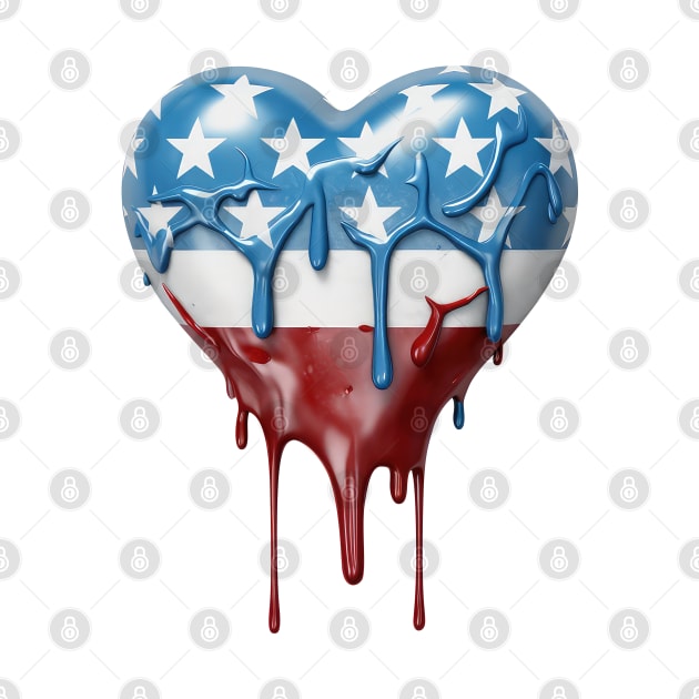 American Flag Dripping Heart #3 by Chromatic Fusion Studio