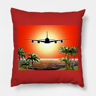 Airplane Landing at Sunset Pillow