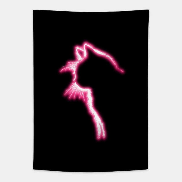 Glowing Pink Neon Cat Tapestry by la chataigne qui vole ⭐⭐⭐⭐⭐