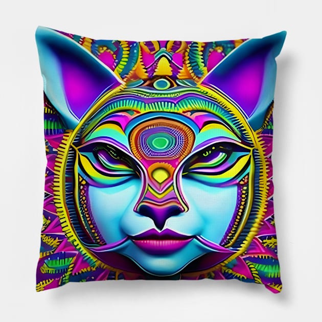 Catgirl DMTfied (23) - Trippy Psychedelic Art Pillow by TheThirdEye