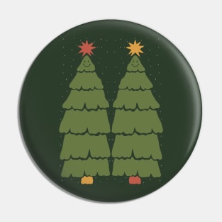 Smiling Christmas Trees Pin