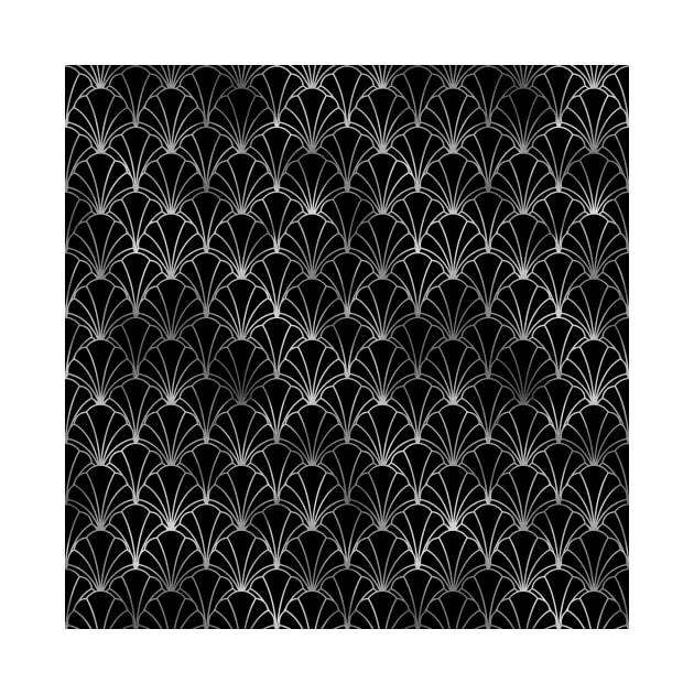 Scallop Shells in Black and Silver Art Deco Vintage Foil Pattern by podartist