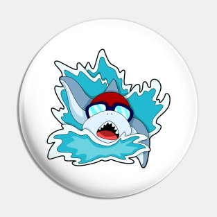 Shark at Swimming with Swimming goggles Pin