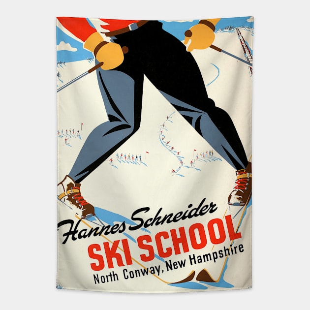 Hannes Schneider Ski School, North Conway, New Hampshire - Vintage Travel Ski Poster Tapestry by GoshaDron