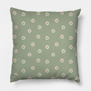 Boho Floral Pattern Delicate Daisy Wild Flowers Daisies Sage Green Pillow