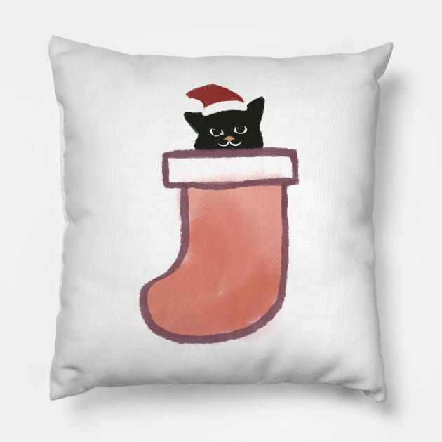 Hidden Cat Xmas Minimal Cat inside sock Pillow by Chewbarber