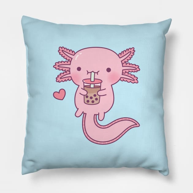 Cute Axolotl Loves Boba Tea Pillow by rustydoodle