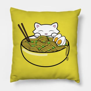 Cute cat eating ramen noodles Pillow