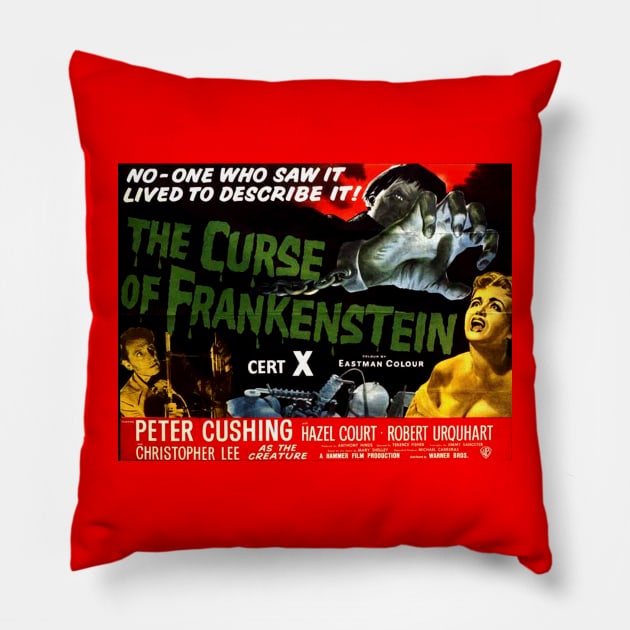 Classic Horror Movie Lobby Card - The Curse of Frankenstein Pillow by Starbase79