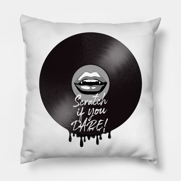 Scratch if you dare black and white Pillow by Dashu