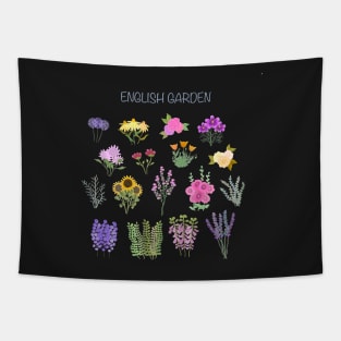 English Cottage Garden on White Background Tapestry