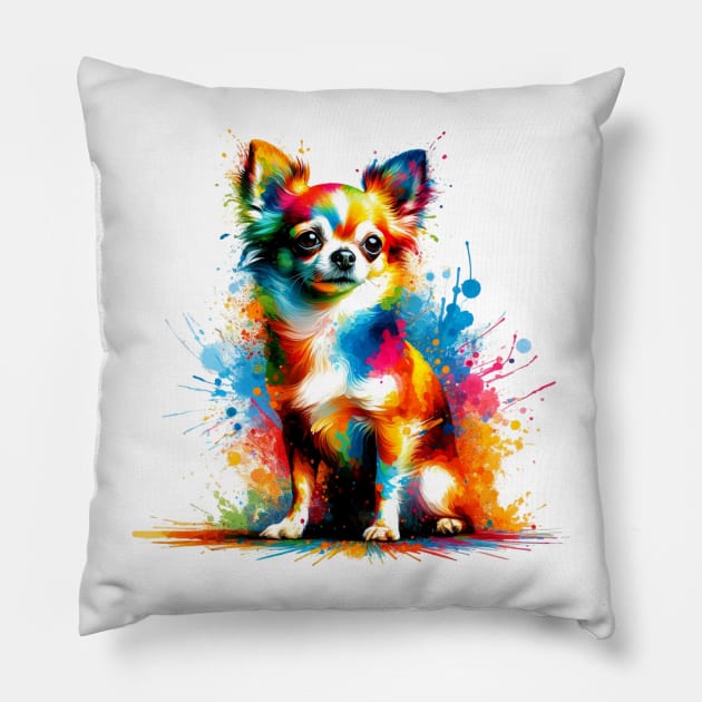 Vibrant Abstract Chihuahua Color Splash Art Portrait Pillow by ArtRUs