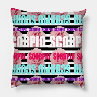 Colorful Monogram Scorpio Zodiac Sign Pink Peony Flowers Pillow