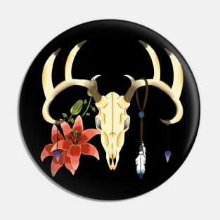 Deer Skull with red lilies Pin