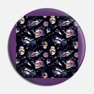 Gothic Glamour skulls, snakes, and floral Pin