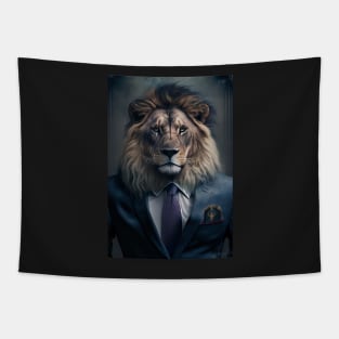 Portrait of a Handsome Lion wearing a suit Tapestry