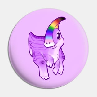 LGBTQ Pride Queer Cute Chibi Parasaurolophus Dinosaur cartoon drawing Pin