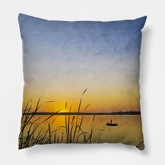 Sunset Fishing Pillow by lauradyoung