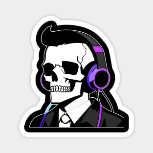 Elegant Skull With Headphones, Violet | Listening Music Magnet