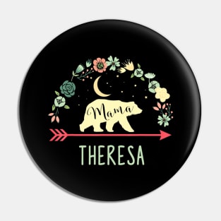 Theresa Name Gift Floral Personalized Mama Bear Pin