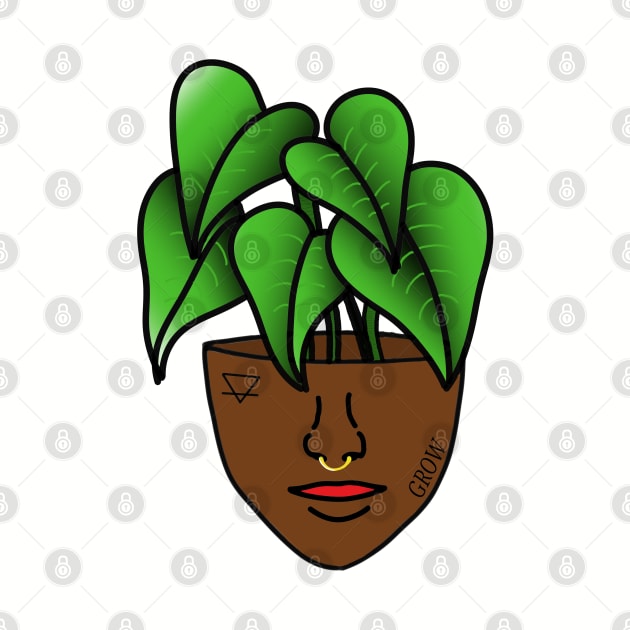 Dark Skinned Tropical Plant Person with Face Tattoos and Septum Piercing by Tenpmcreations