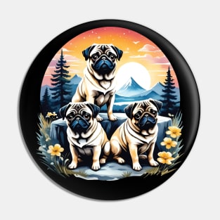 Three pugs outdoors Pin