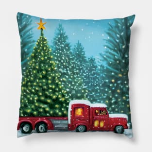 Christmas Truck Pass By Wonderful Christmas Trees Farming Through The Year Pillow